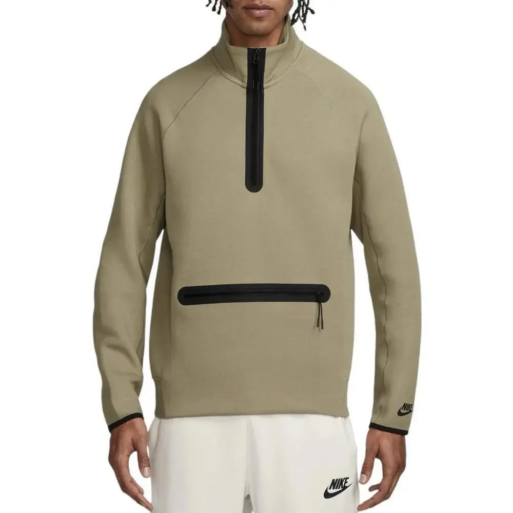 $135 Nike Sportswear Tech Fleece 1/2-Zip Sweatshirt FB7998 Neutral Olive Size M